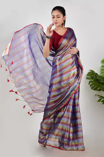 Aakar purple multi color tissue saree with unstitched blouse piece