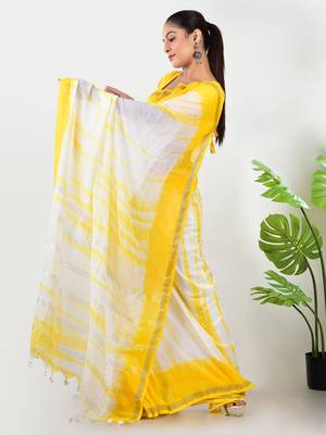 Aakar yellow mul cotton saree with unstitched blouse piece 2