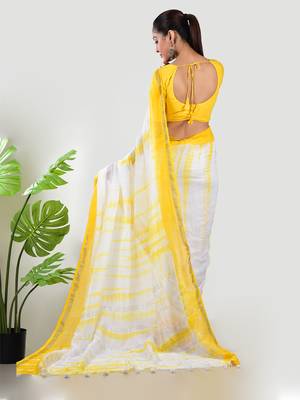 Aakar yellow mul cotton saree with unstitched blouse piece 3