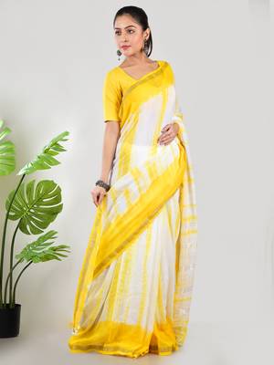 Aakar yellow mul cotton saree with unstitched blouse piece 4