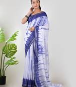 Aakar blue mul cotton saree with unstitched blouse piece