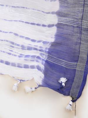 Aakar blue mul cotton saree with unstitched blouse piece 5