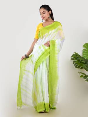 Aakar green mul cotton saree with unstitched blouse piece 1