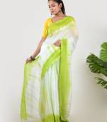 Aakar green mul cotton saree with unstitched blouse piece
