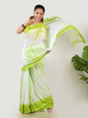 Aakar green mul cotton saree with unstitched blouse piece 2