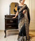Black raw silk saree for women