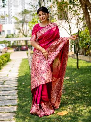 Ranipink handloom raw silk with pallu weaving saree with unstitched blouse 1