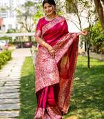 Ranipink handloom raw silk with pallu weaving saree with unstitched blouse