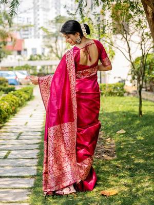 Ranipink handloom raw silk with pallu weaving saree with unstitched blouse 2