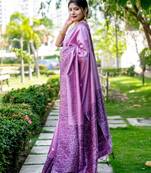 Lavender handloom raw silk with pallu weaving saree with unstitched blouse