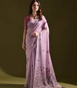 Lavender premium soft muga cotton all over floral weaving pichwai saree with unstitched blouse