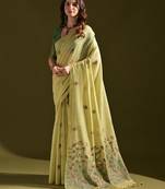 Pista premium soft muga cotton all over floral weaving pichwai saree with unstitched blouse