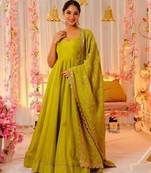 Yellwo SILK EMBROIDERY PARTY WEAR SALWAR SUITS 