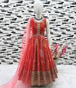 Latest Fox Georgette Alia Cut Gown With Digital Print work With Embroidered Siqunce work Ready To Wear