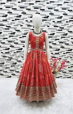 Latest Fox Georgette Alia Cut Gown With Digital Print work With Embroidered Siqunce work Ready To Wear 2