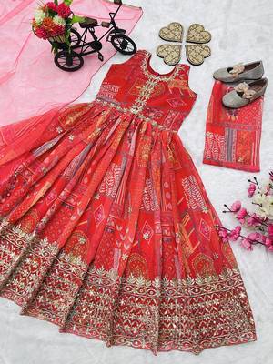 Latest Fox Georgette Alia Cut Gown With Digital Print work With Embroidered Siqunce work Ready To Wear 3