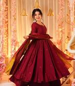 MAROON SILK EMBROIDERY  PARTY WEAR SUIT SET 