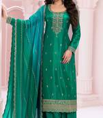 Pine green embroidered vichitra semi-stitched salwar suit