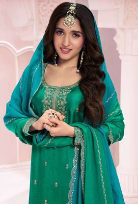 Pine green embroidered vichitra stitched salwar suit 2