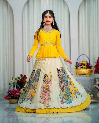 AWESOME KEDIYA STYLE YELLOW LAHENGA SET FULLY STTICHED READY TO WEAR 1