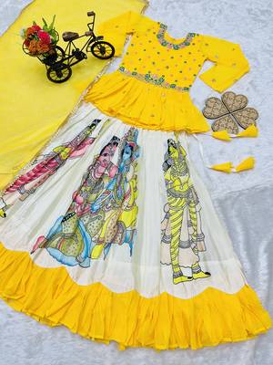 AWESOME KEDIYA STYLE YELLOW LAHENGA SET FULLY STTICHED READY TO WEAR 4