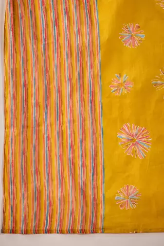 Mustard printed cotton round neck kurta sets