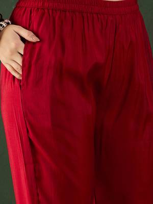Maroon embroidered art silk round neck kurta sets 5