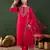 Dark coral embroidered art silk round neck kurta sets