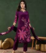 Purple embroidered crepe v neck kurta sets