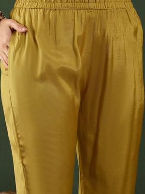 Mustard embroidered crepe v neck kurta sets 4