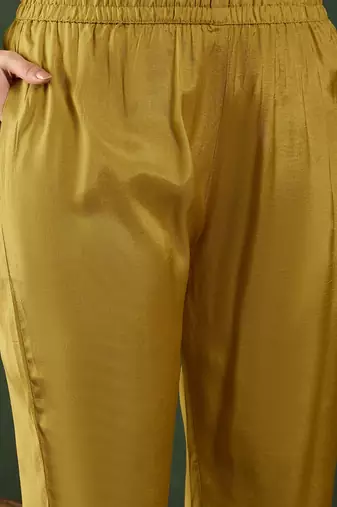 Mustard embroidered crepe v neck kurta sets