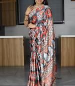 Multicolor pearl lace satin  saree with unstitched blouse