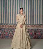 Beige embroidered georgette free size anarkali suit