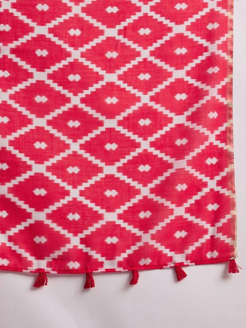 women blue linen blend ikat printed saree