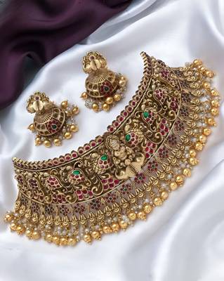 Exquisite gold-plated floral kundan necklace set - traditional indian bridal jewelry 1