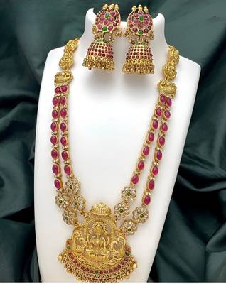 Traditional lakshmi temple necklace set with earrings gold-plated ethnic jewelry handcrafted for weddings & festivals 1
