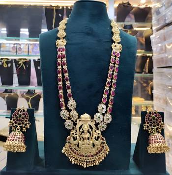 Traditional lakshmi temple necklace set with earrings gold-plated ethnic jewelry handcrafted for weddings & festivals 2