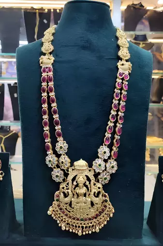 Traditional lakshmi temple necklace set with earrings gold-plated ethnic jewelry handcrafted for weddings & festivals