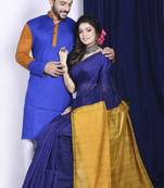Tibetian poppy blue- kurta & saree couple set