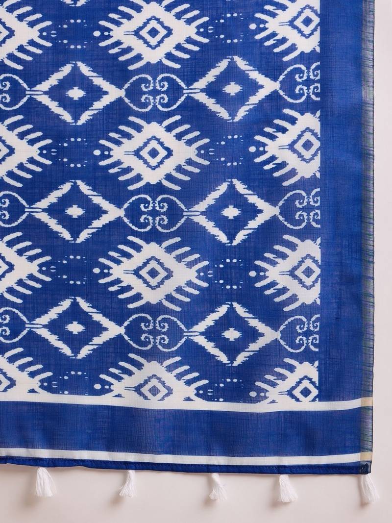 women orange linen blend ikat printed saree