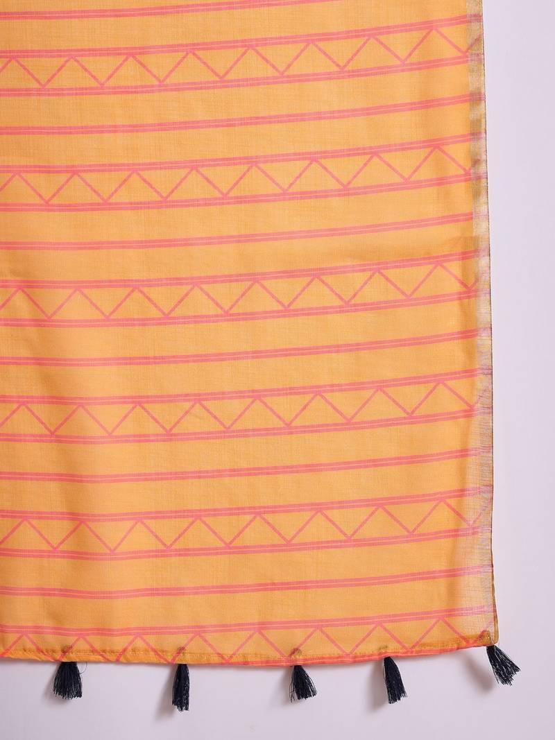 women blue linen ikat printed saree