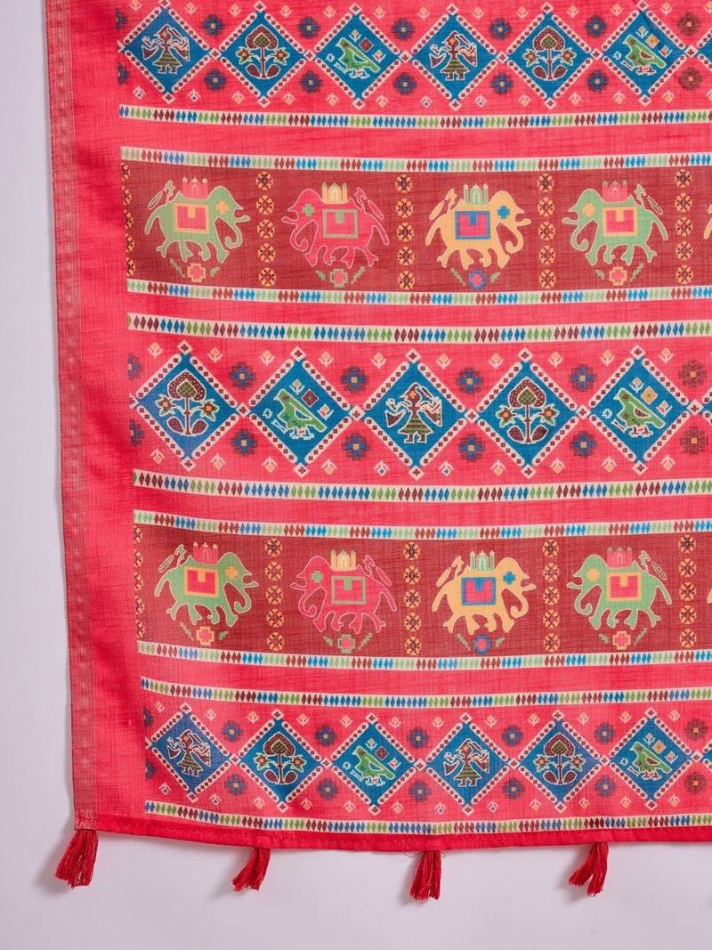 women blue linen bandhani printed saree