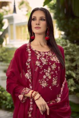 Maroon embroidered viscose free size stitched straight pant.(size Free size full stitched Up To 42") 2