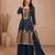 Blue embroidered chinnon free size stitched palazzo anarkali.(size Free size full stitched Up To 42")