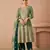 Green embroidered chinnon free size stitched pant anarkali.(size Free size full stitched Up To 42")