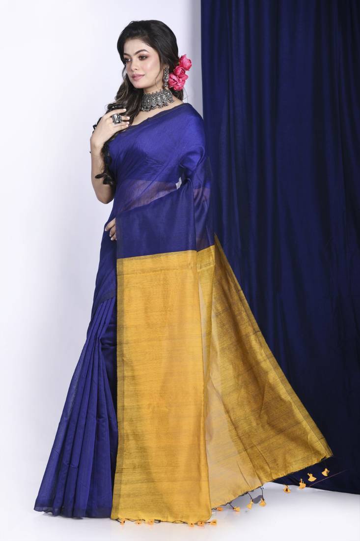 Tibetian poppy blue- kurta & saree couple set