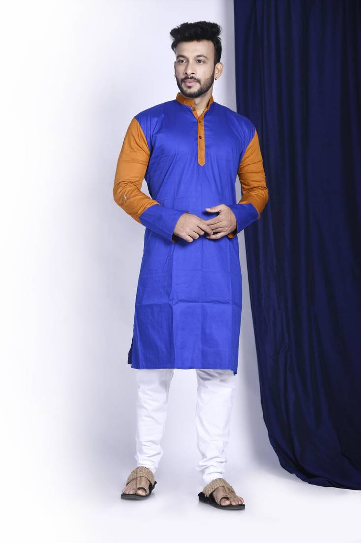 Tibetian poppy blue- kurta & saree couple set