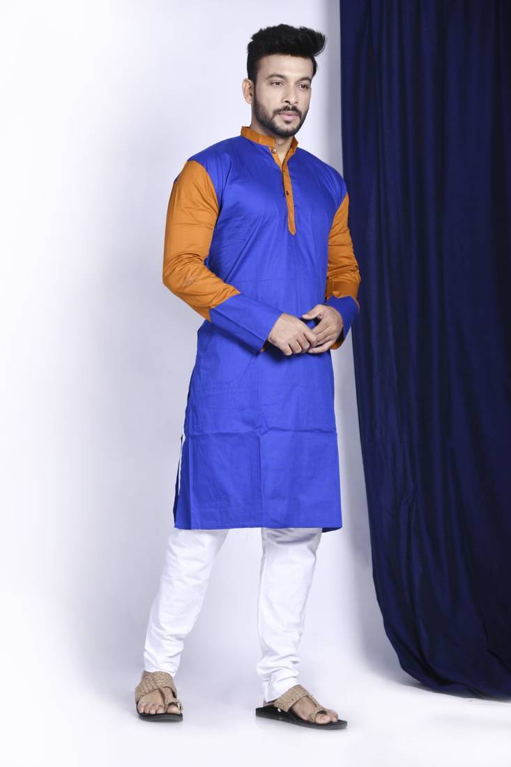 Tibetian poppy blue- kurta & saree couple set