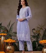 Hand Embroidered Mauve Cotton Lucknowi Chikankari Co-Ord Set 