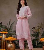 Hand Embroidered Pink Cotton Lucknowi Chikankari Co-Ord Set